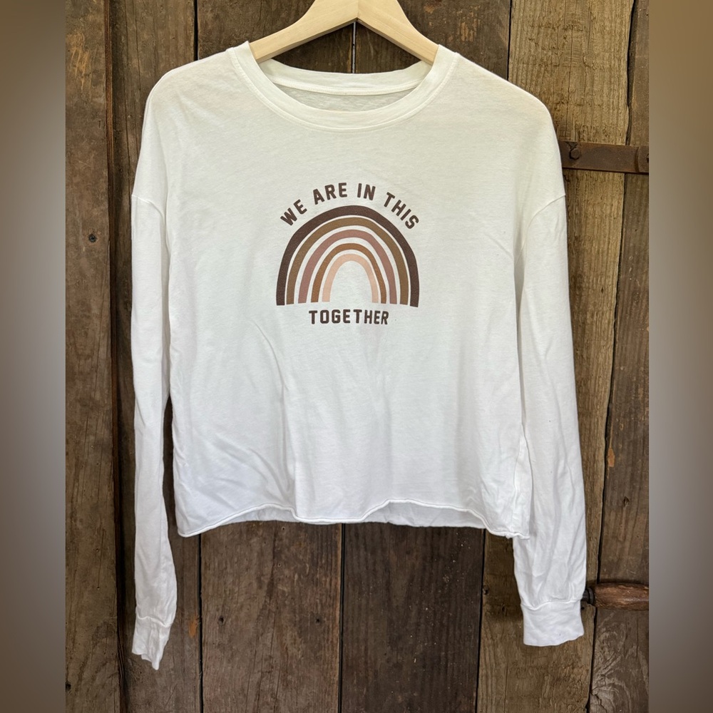 We Are In This Together Rainbow-Women Graphic Crewneck Long Sleeve-Size Large